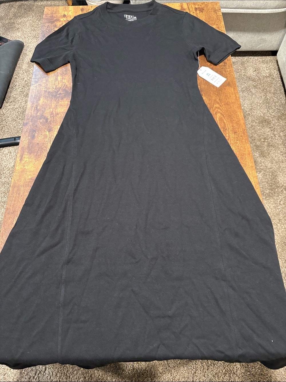 Time and Tru Black Short-Sleeve Midi A-Line Dress